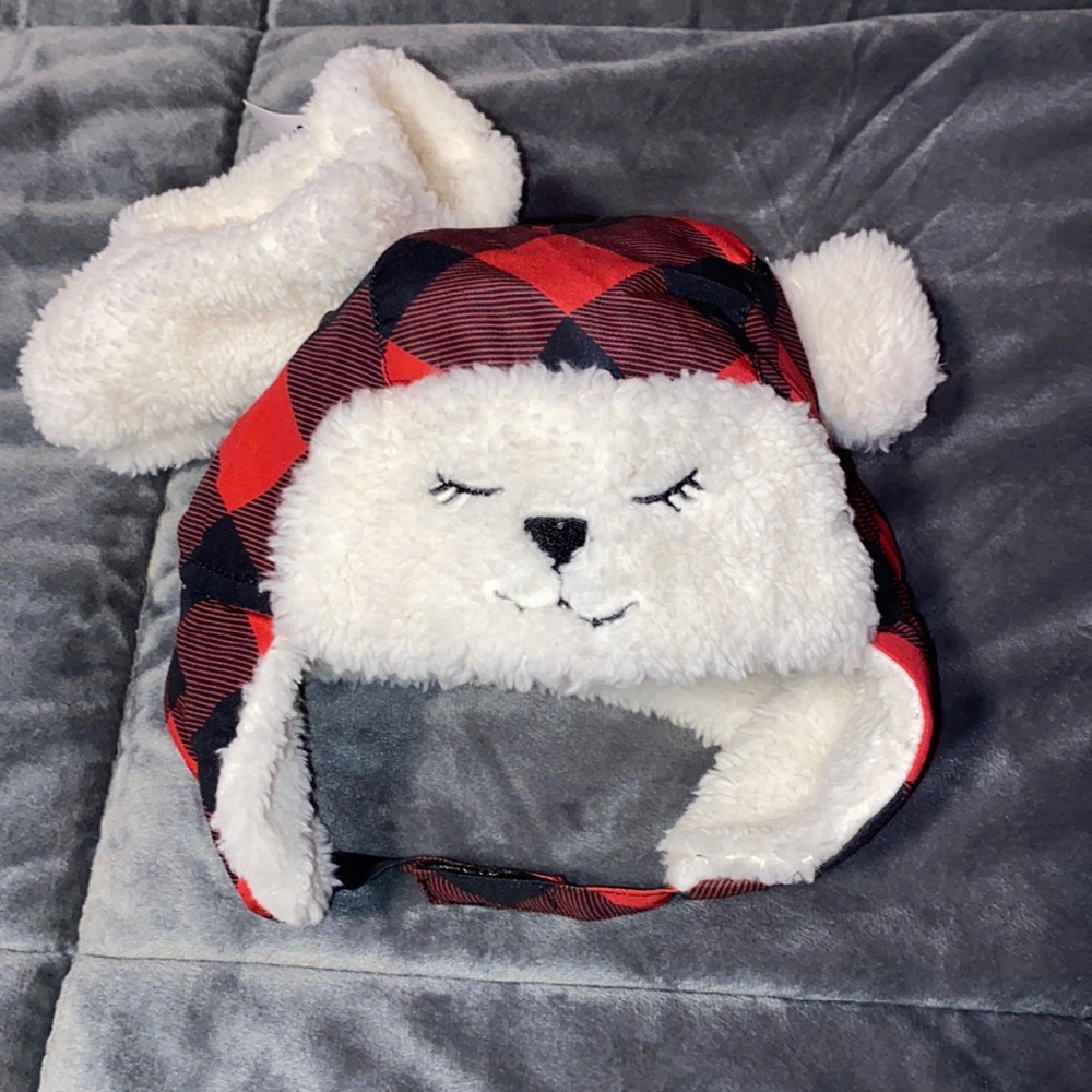 New Sherpa/Buffalo plaid hat and gloves set